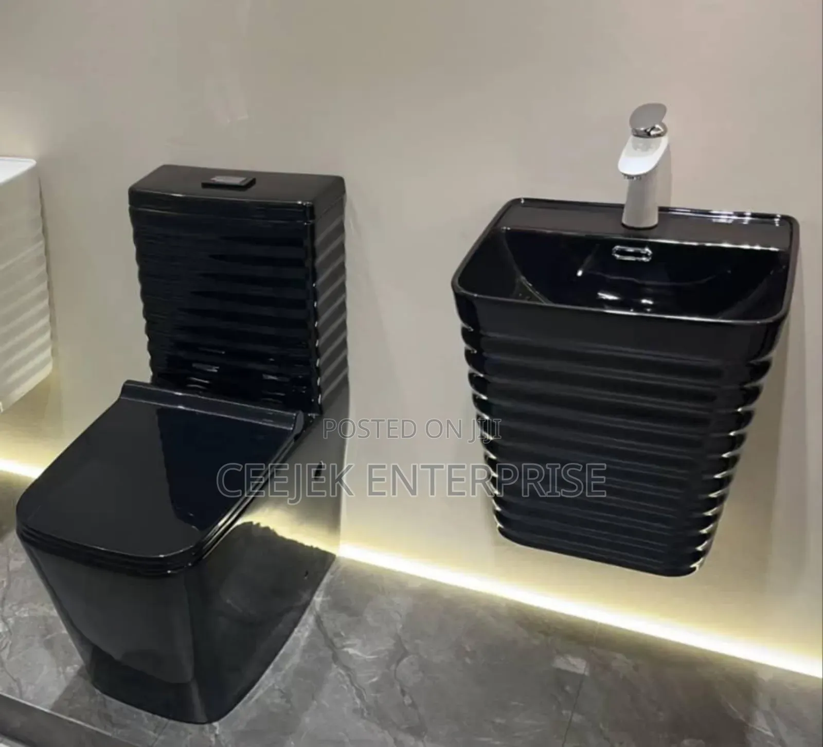 Black Executive Water Closet With Hanging Basin