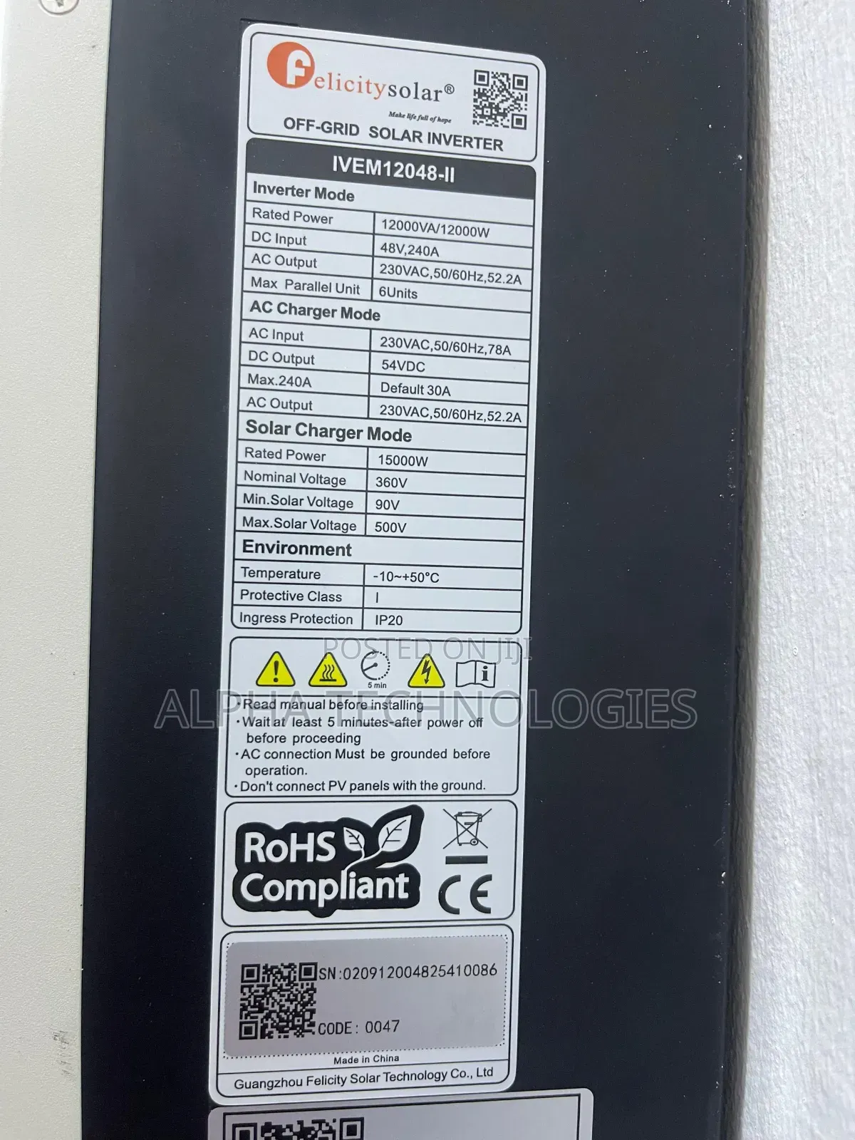 Felicity 12kva Hybrid Inverter With Inbuilt Wifi