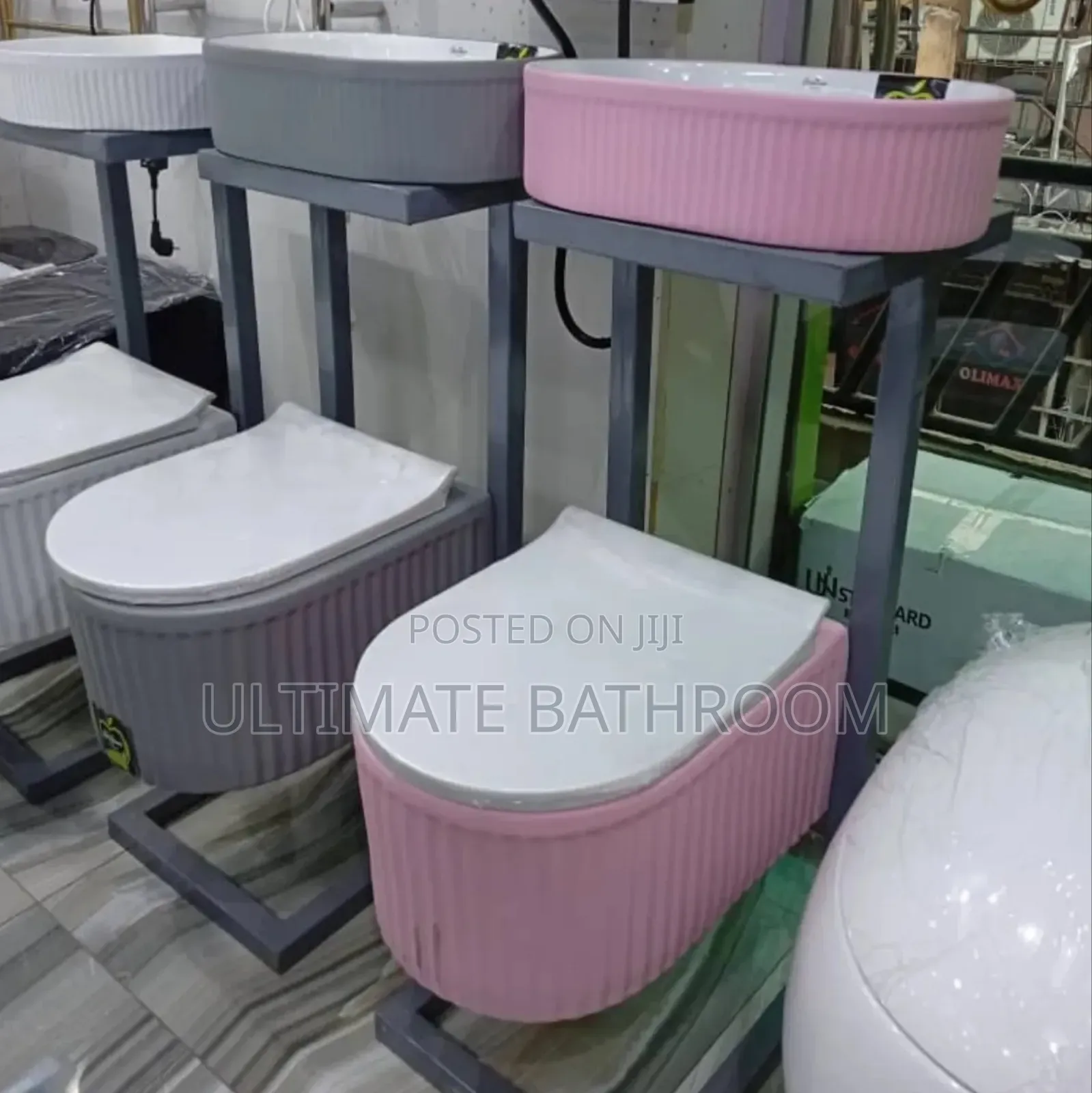 Pink And White Conceal Watercloset With Counter Top Basin
