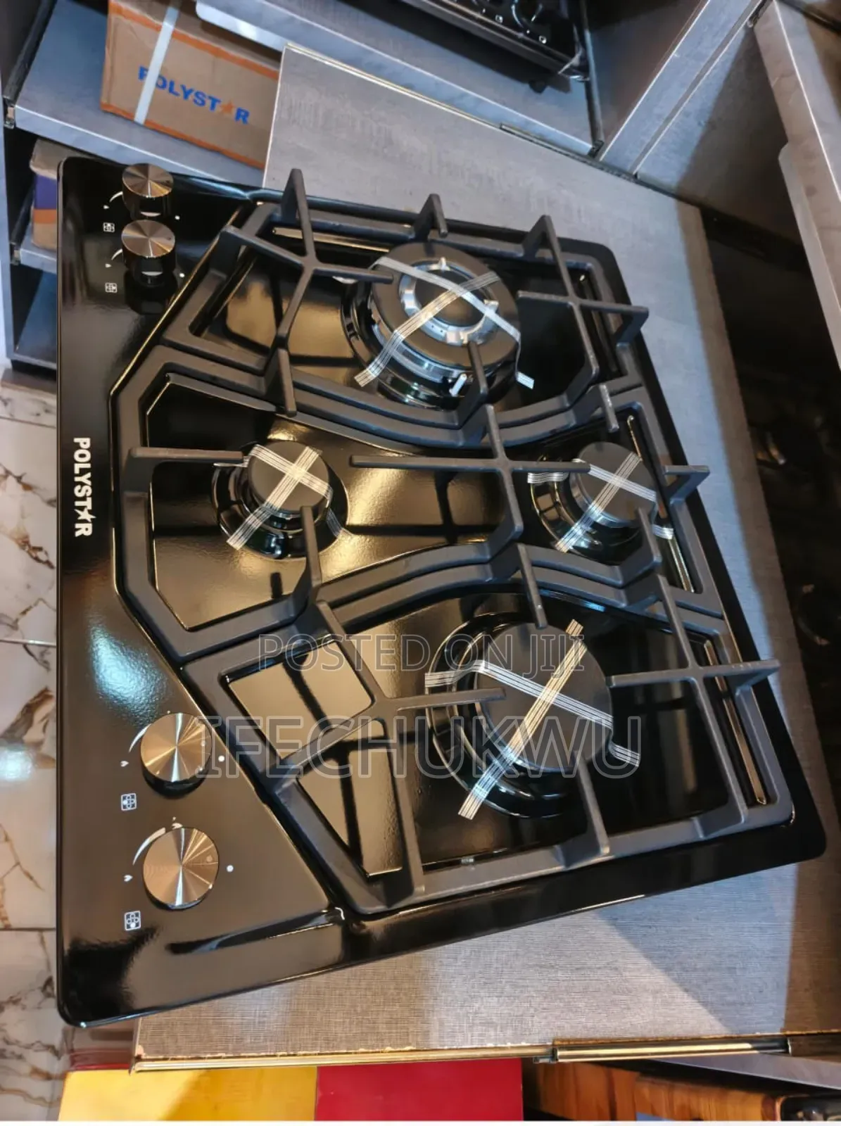 Original Polystar Inbuilt 60cm Luxury 4 Burners Black Steel Gas Cooker