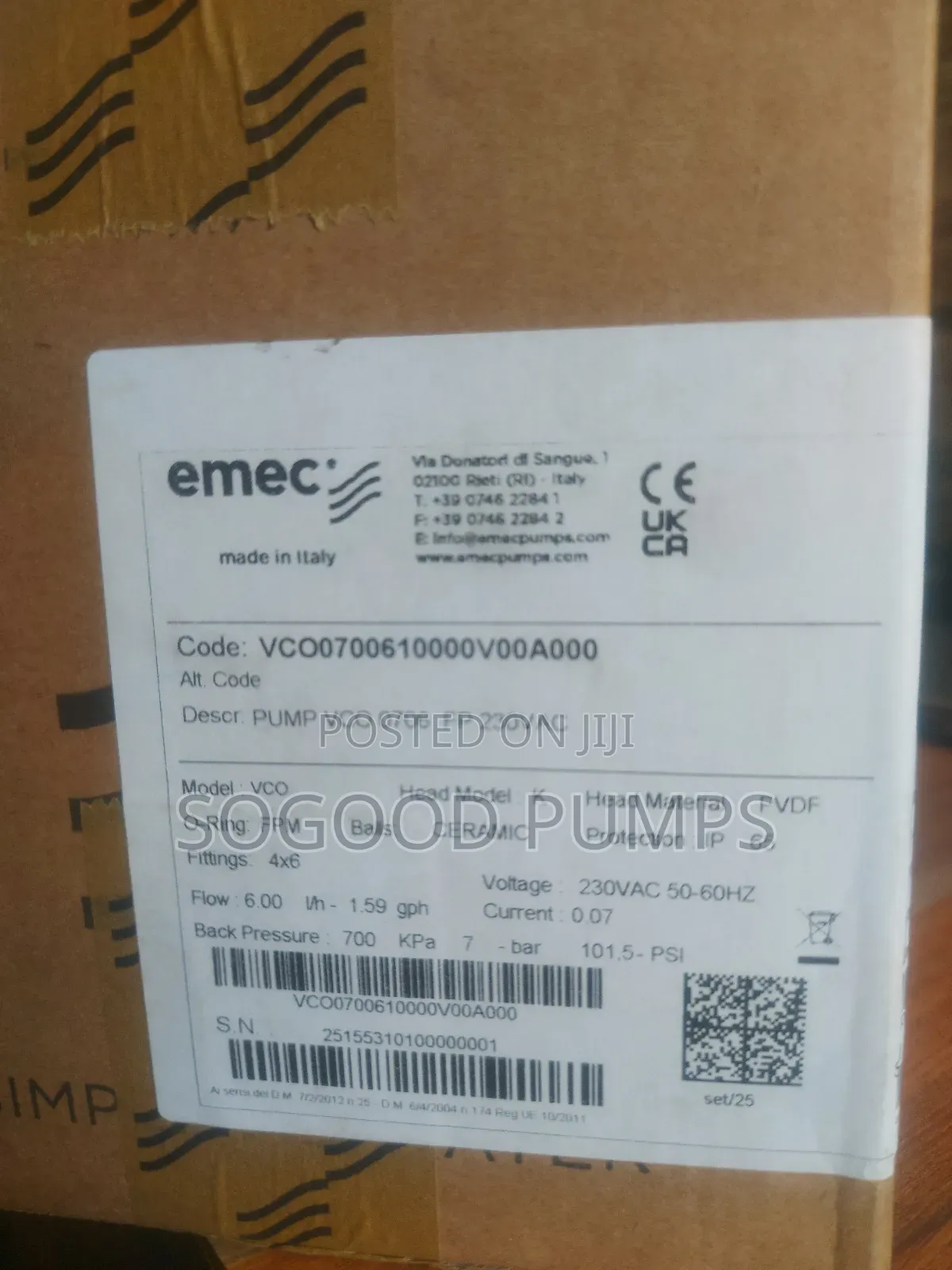 Emec Dosing Chemical Pump Type 6.00 L/H at 10 Bar