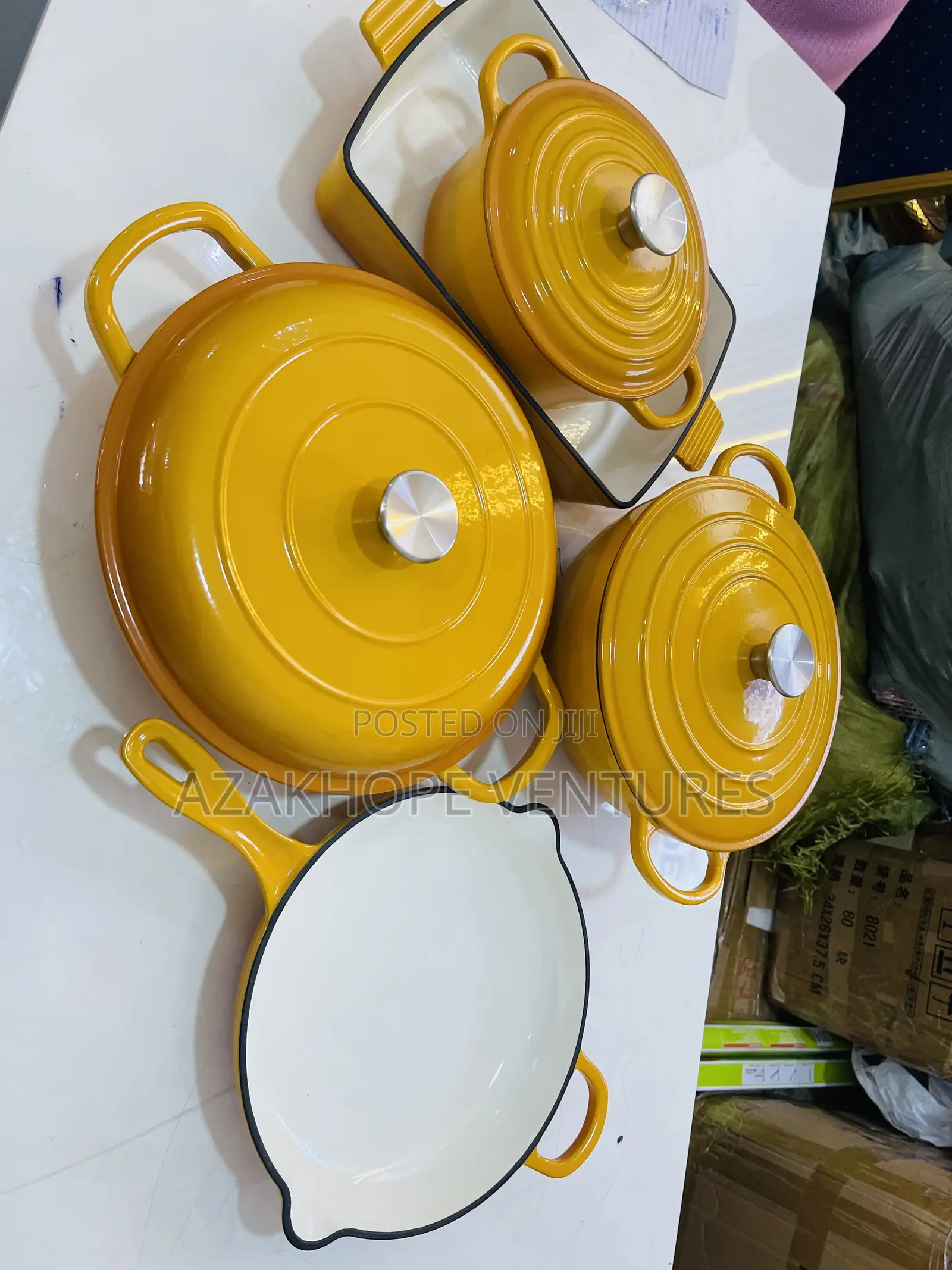 5-in-1 Cast Iron Cookware Set (Yellow Enamel Finish)