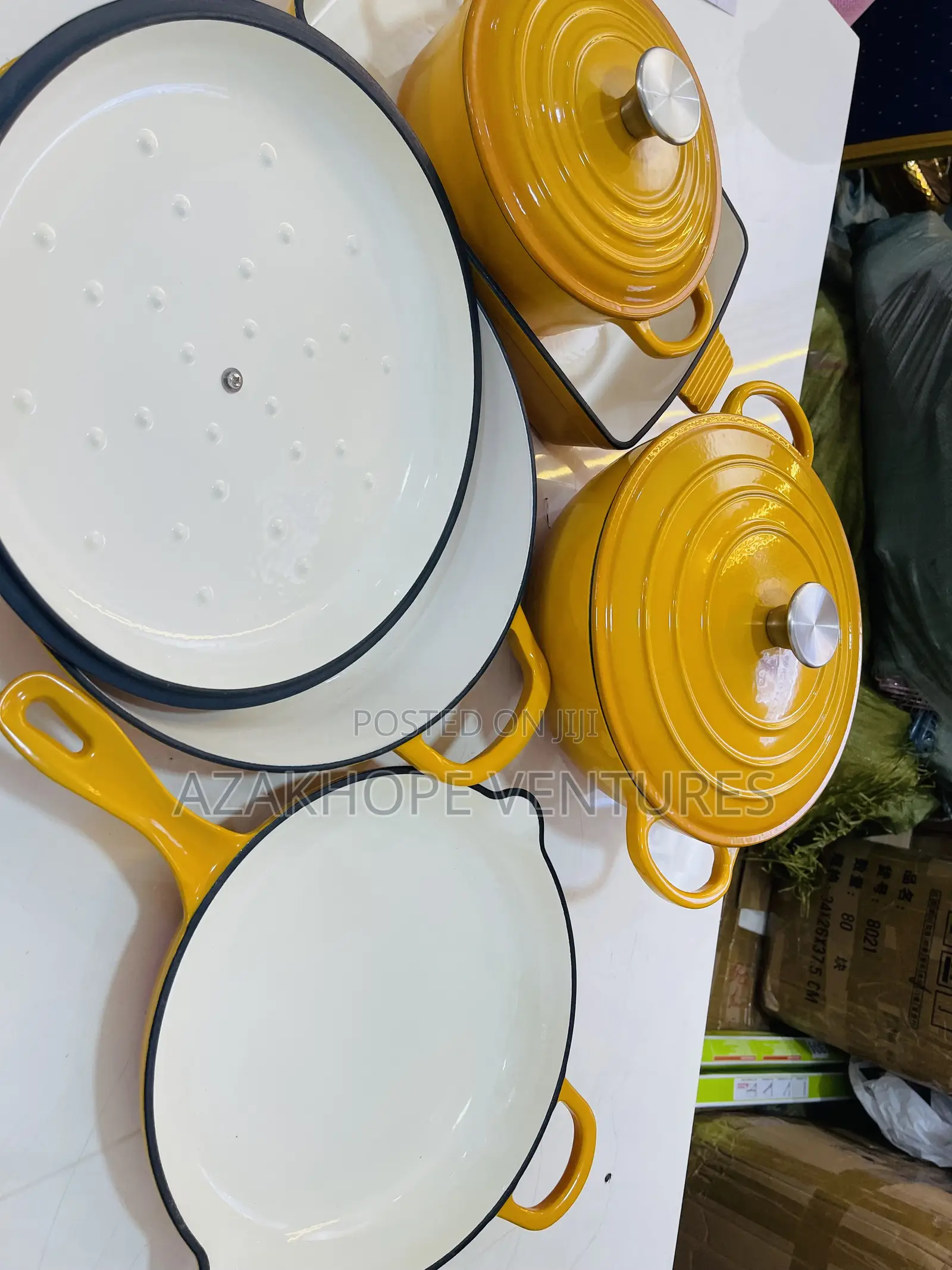 5-in-1 Cast Iron Cookware Set (Yellow Enamel Finish)