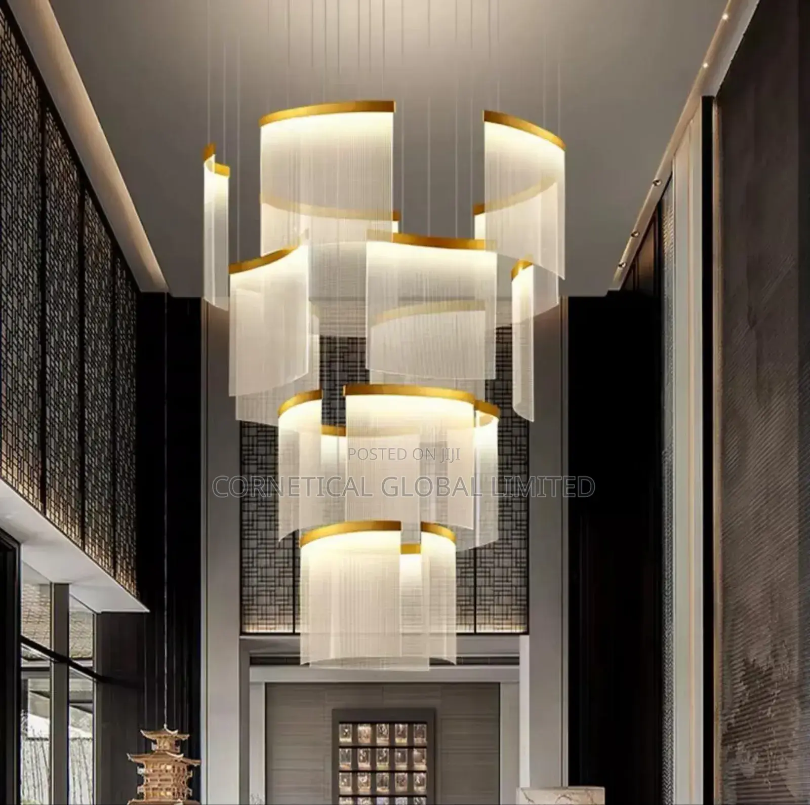 Modern Cascading Luxury Multi-Tier Drum Gold Pendant Chandelier