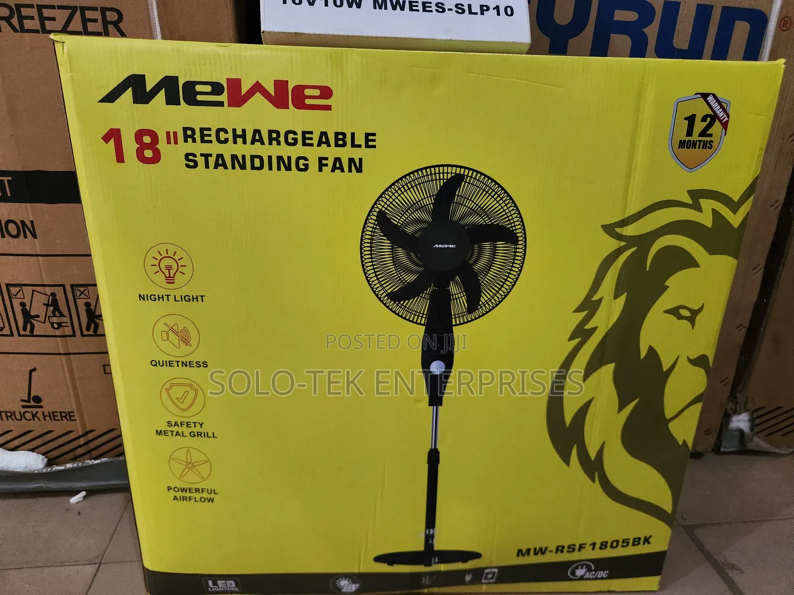 Mewe 18"Rechargeable Fan Also With Solar Panel