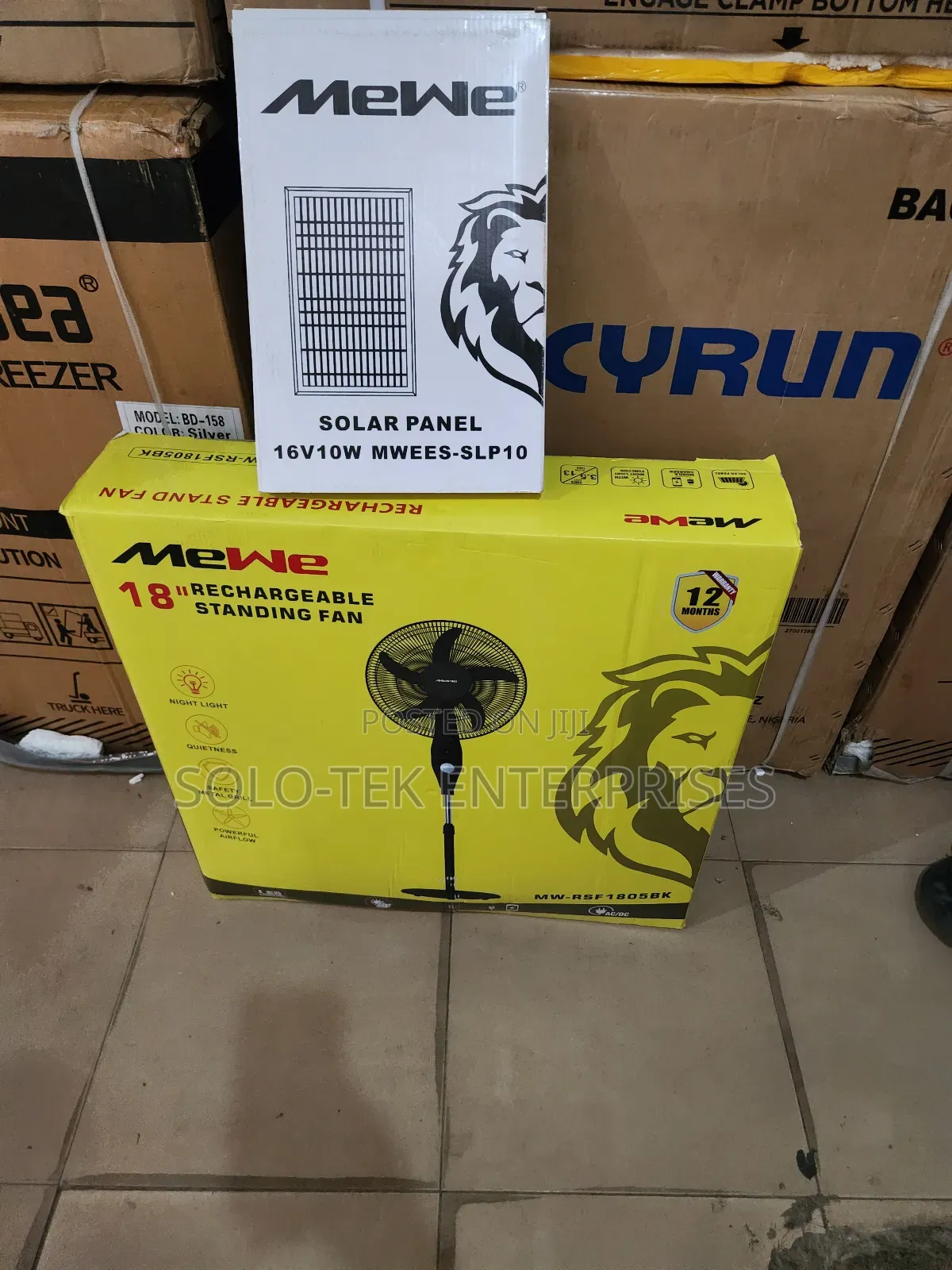 Mewe 18"Rechargeable Fan Also With Solar Panel