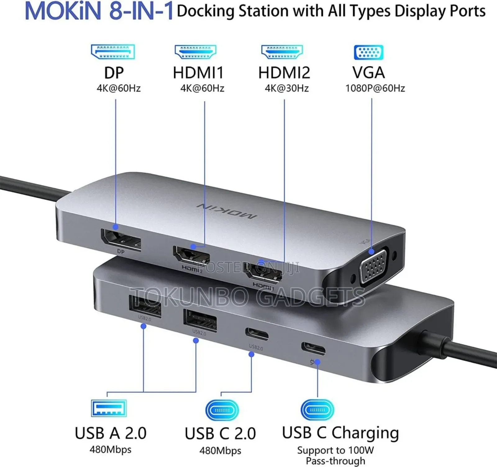 Usb C Docking Station Dual Monitor 2 Hdmi, 8 in 1 8 in 1 Hdmi+Dp+Vga