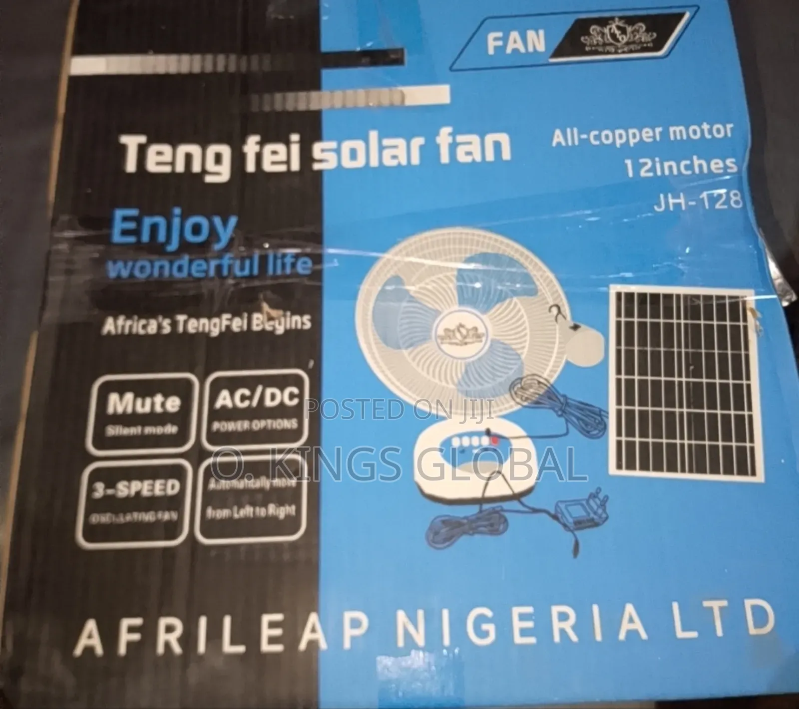 16 Inches Solar Powered Standing Fan, With Solar Panel and Ac Adapter.