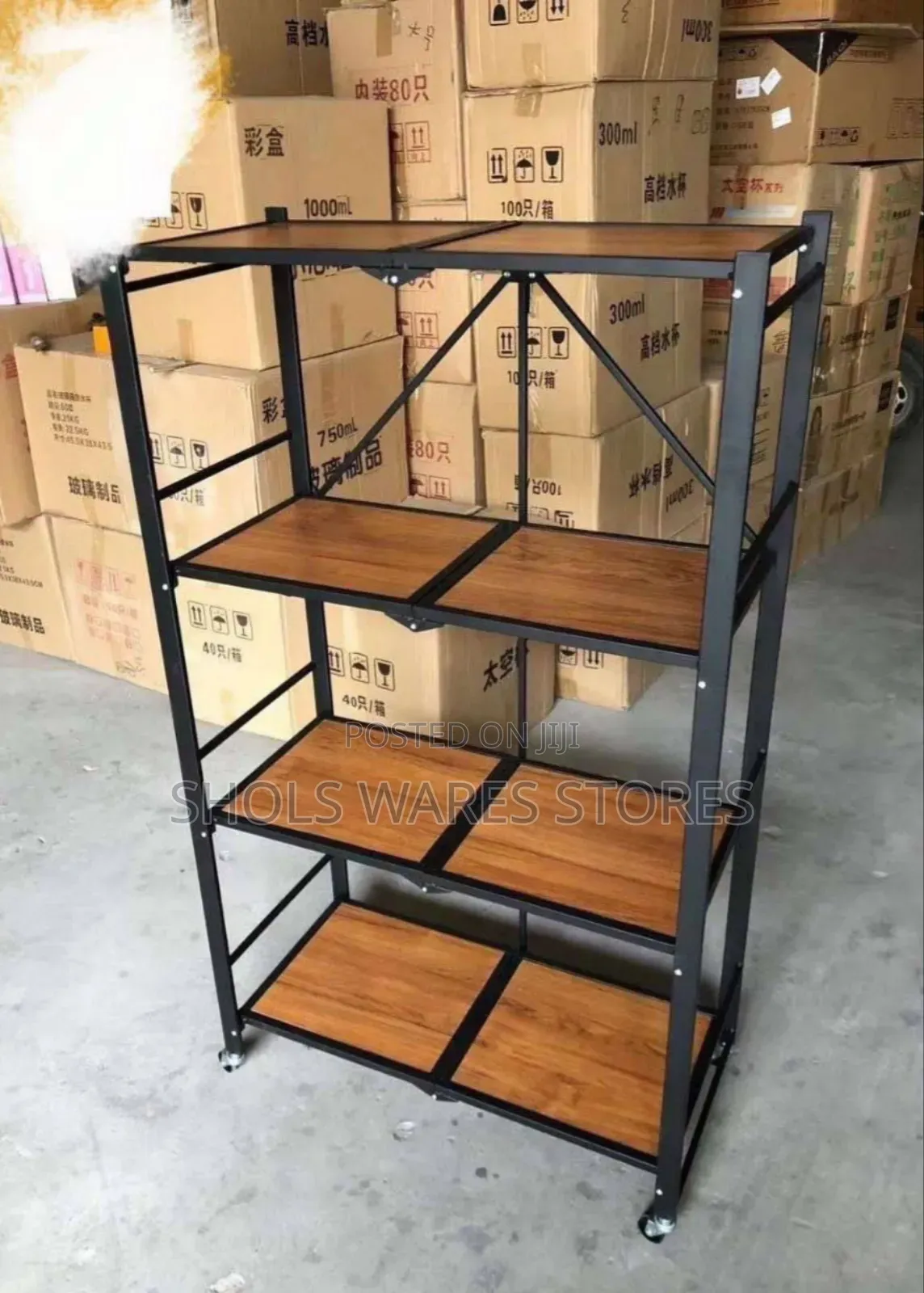 4-Layer Foldable Wood Top Shelf-Cabinet