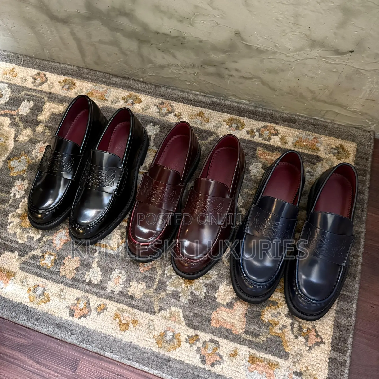 Midnight Emblem Vampires Embossed Cowhide Loafers Shoes in 3 Colorways