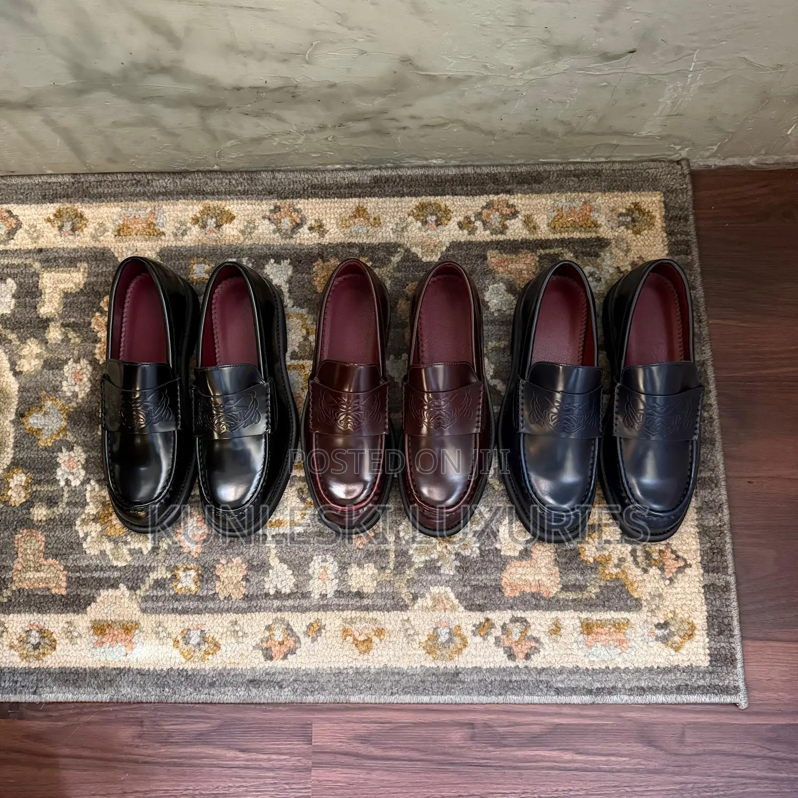 Midnight Emblem Vampires Embossed Cowhide Loafers Shoes in 3 Colorways