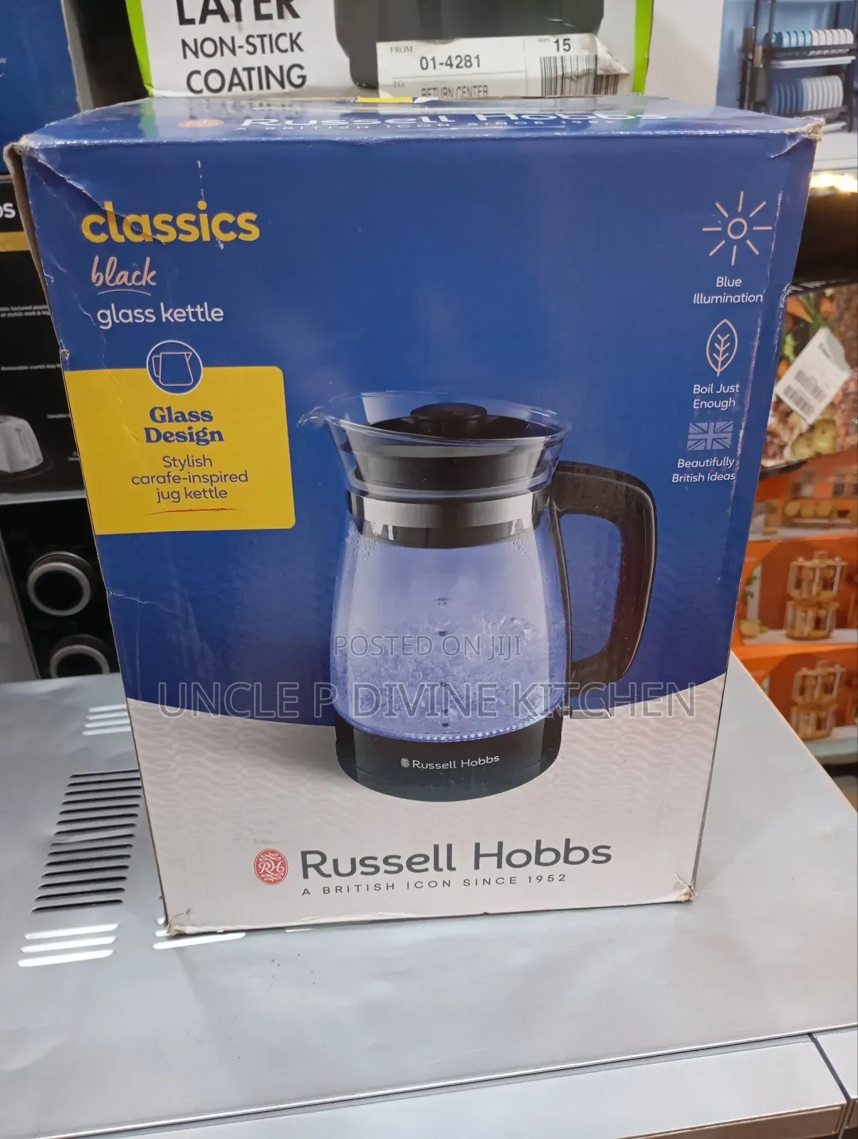 Russell Hubbs 1.7l Classic Glass Kettle Colour Temperature Control.