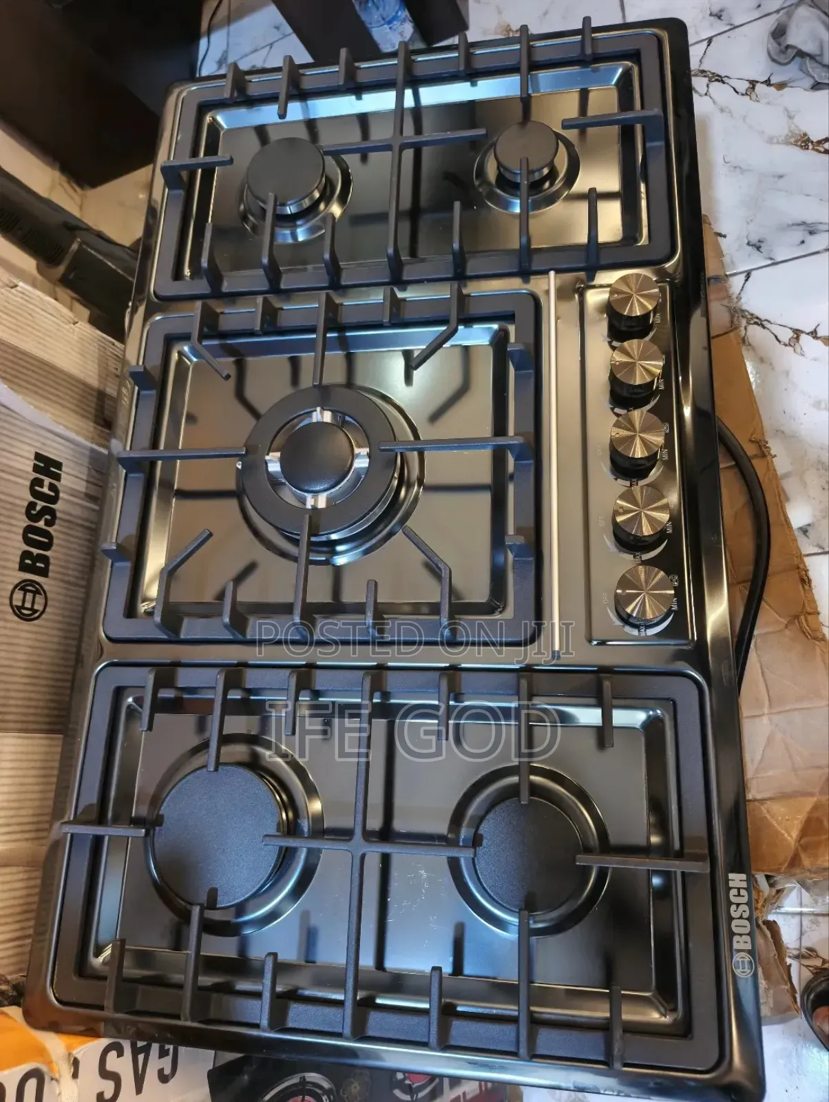 Original Bosch Inbuilt Cabinet 5 Burners Black Stainless Steel Cooker