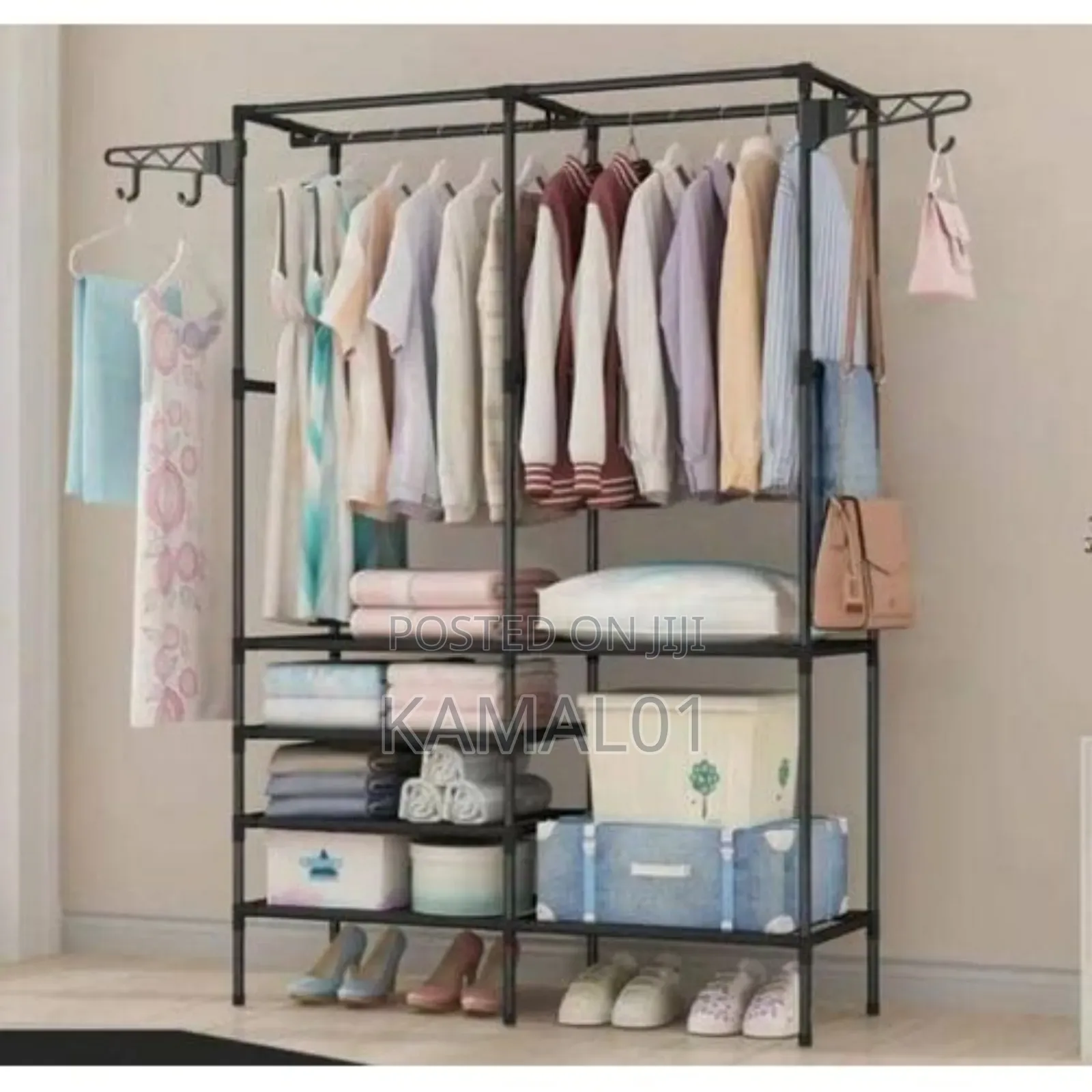 Open-Door Steel Wardrobe (105x 36x 173cm)With Hangers