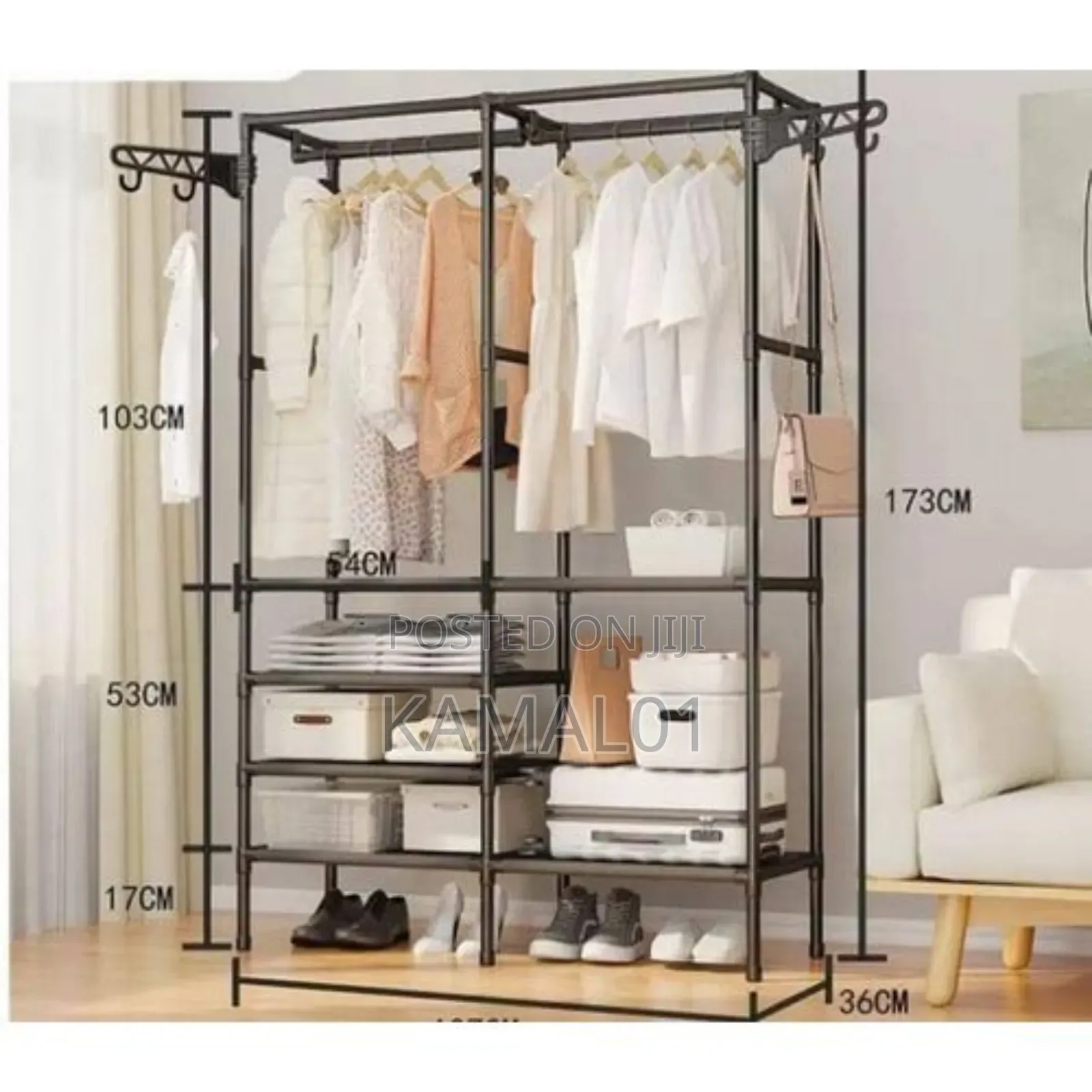 Open-Door Steel Wardrobe (105x 36x 173cm)With Hangers