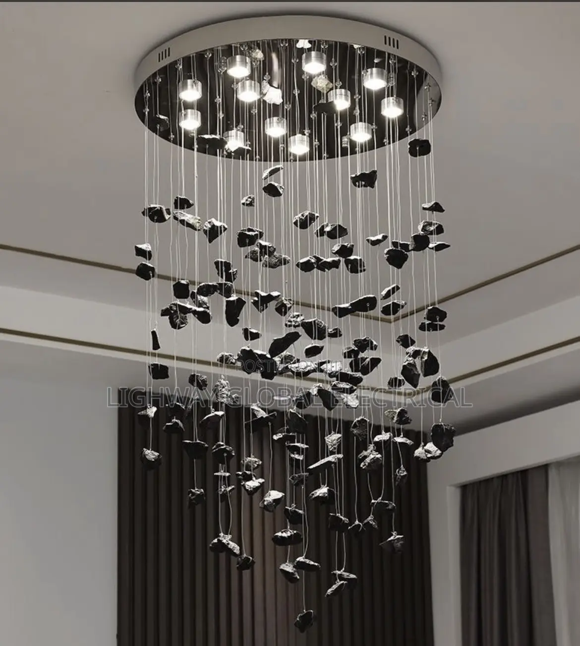 Black Art Luxury Stone Crystal Stair Chandelier
