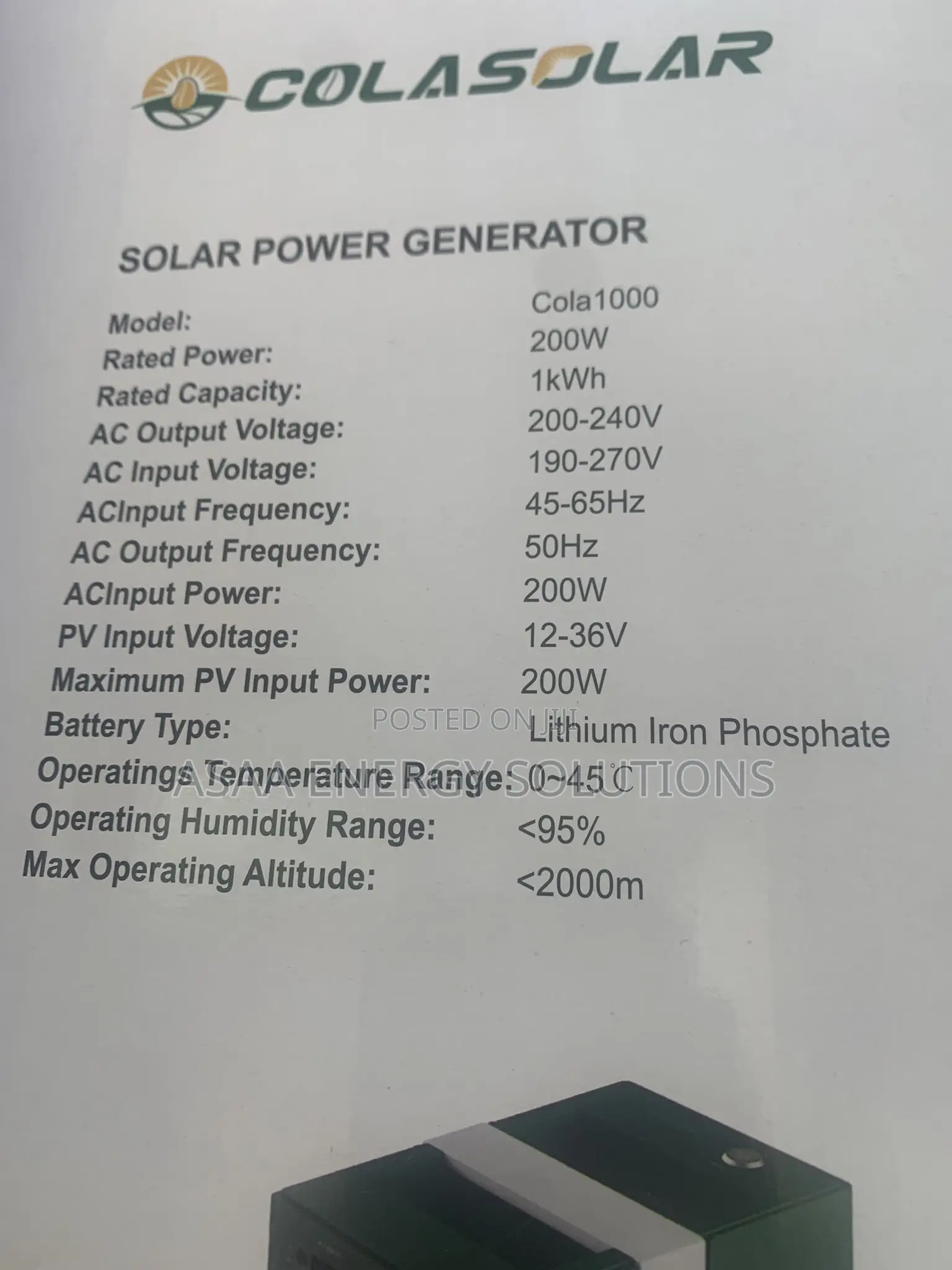 Colasolar 2kwh Power Station With Warranty