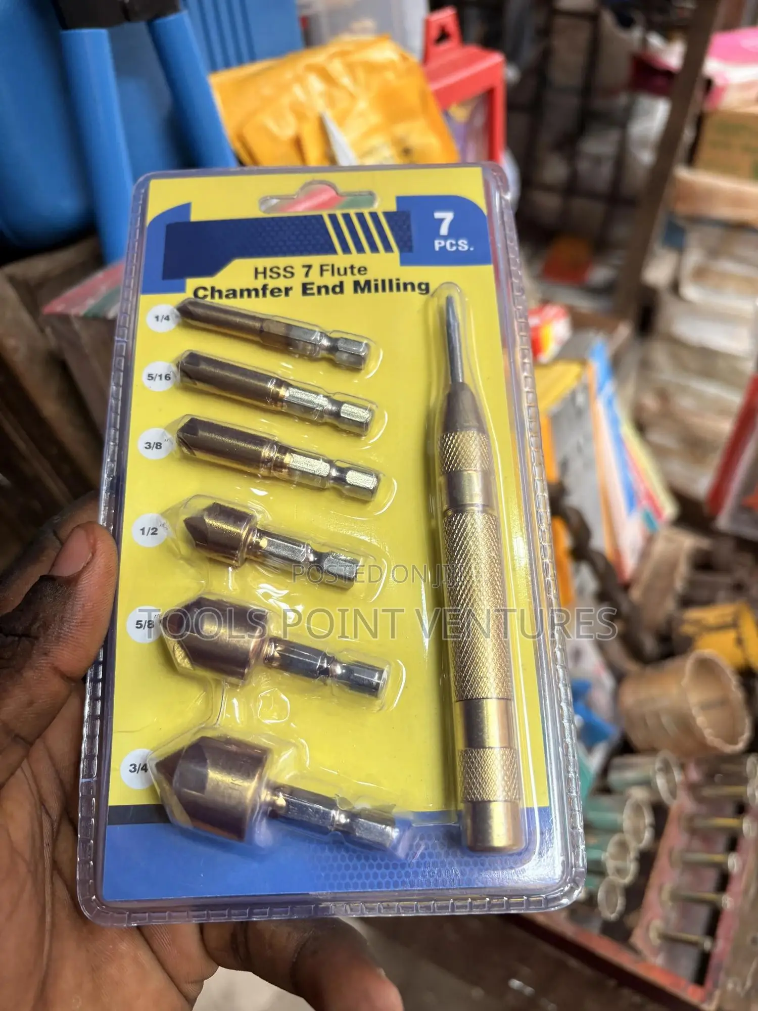 7-Piece Set of HSS 7-Flute Chamfer End Milling Bits