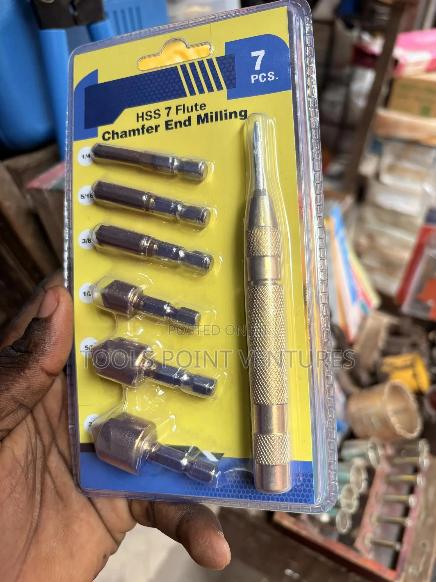 7-Piece Set of HSS 7-Flute Chamfer End Milling Bits