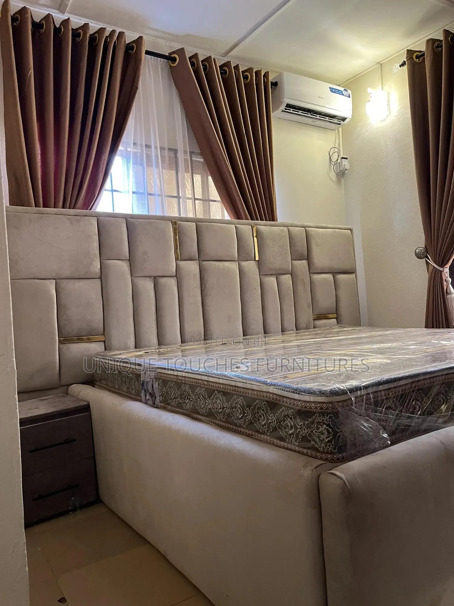 Light Gray 6by6 Bedframe With Golden Stripes