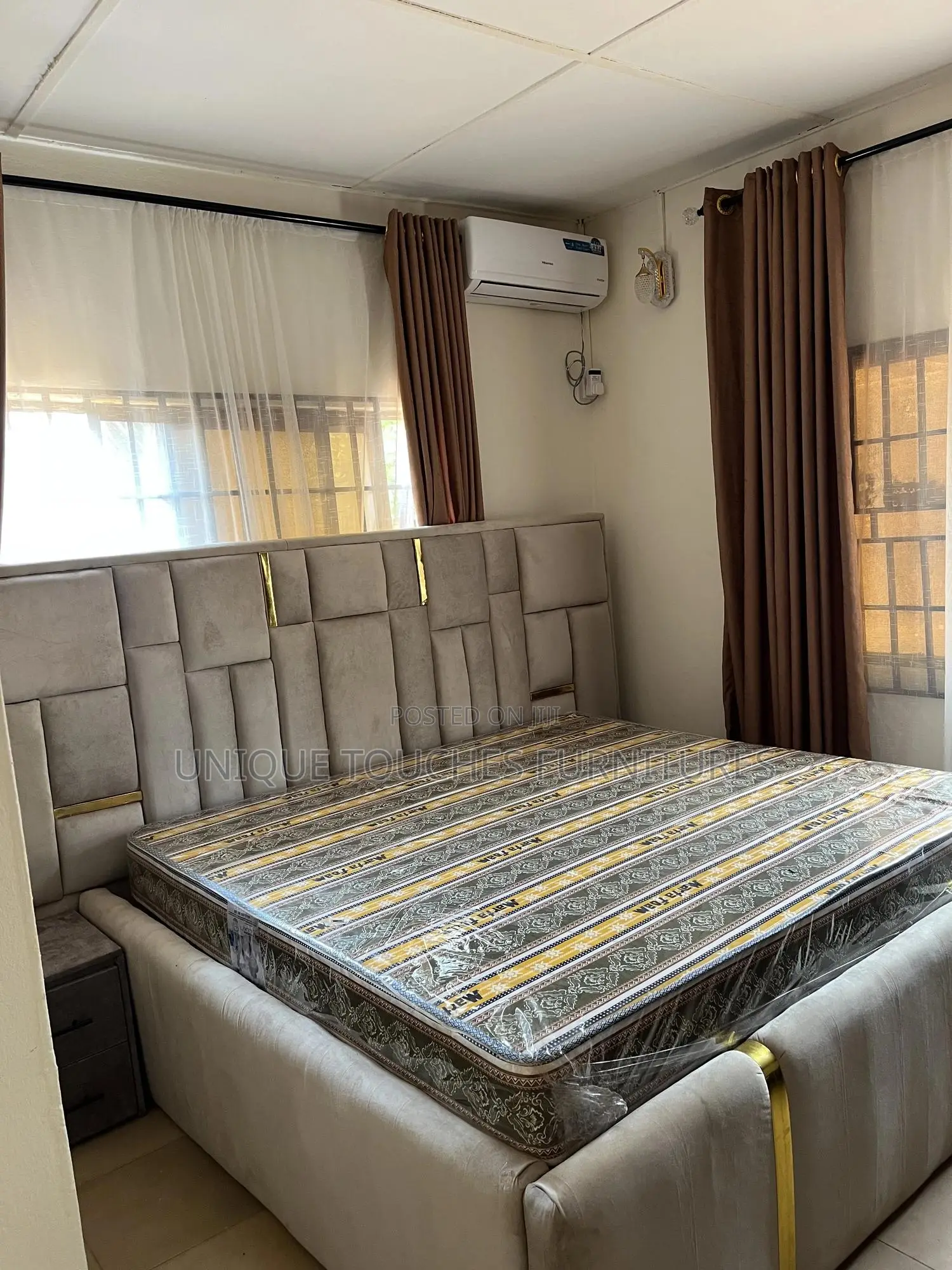 Light Gray 6by6 Bedframe With Golden Stripes