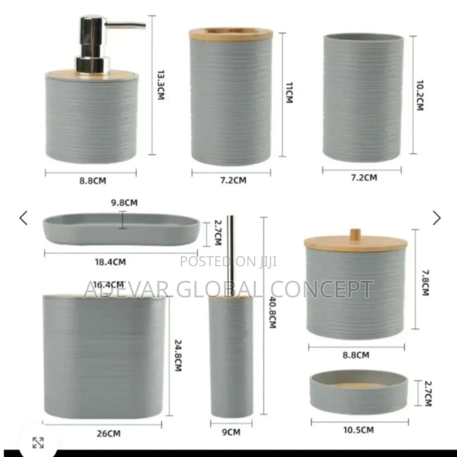 8pcs Bathroom Toilet Set - Brush, Soap Holder, Dispenser, Bin Etc