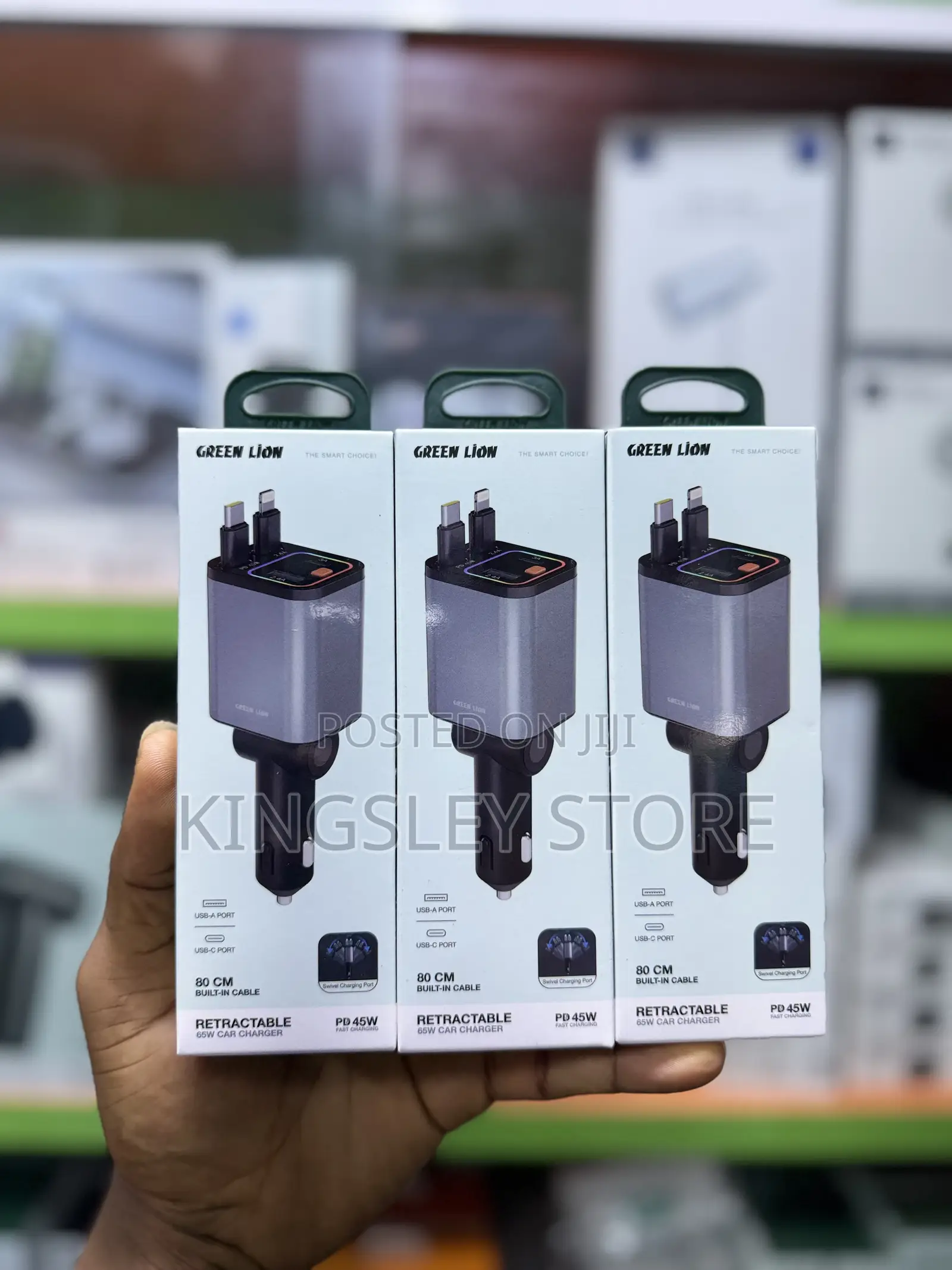 Green Lion Retractable 65w Car Charger With Simultaneous Charging