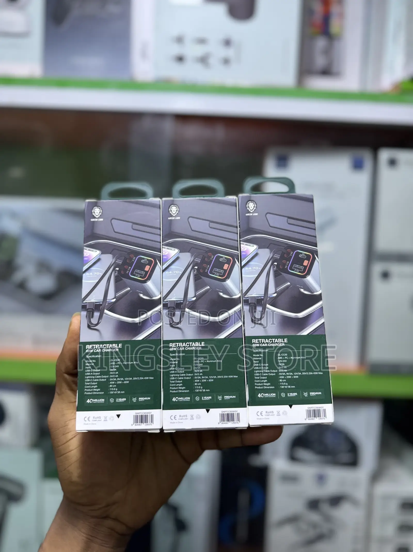 Green Lion Retractable 65w Car Charger With Simultaneous Charging