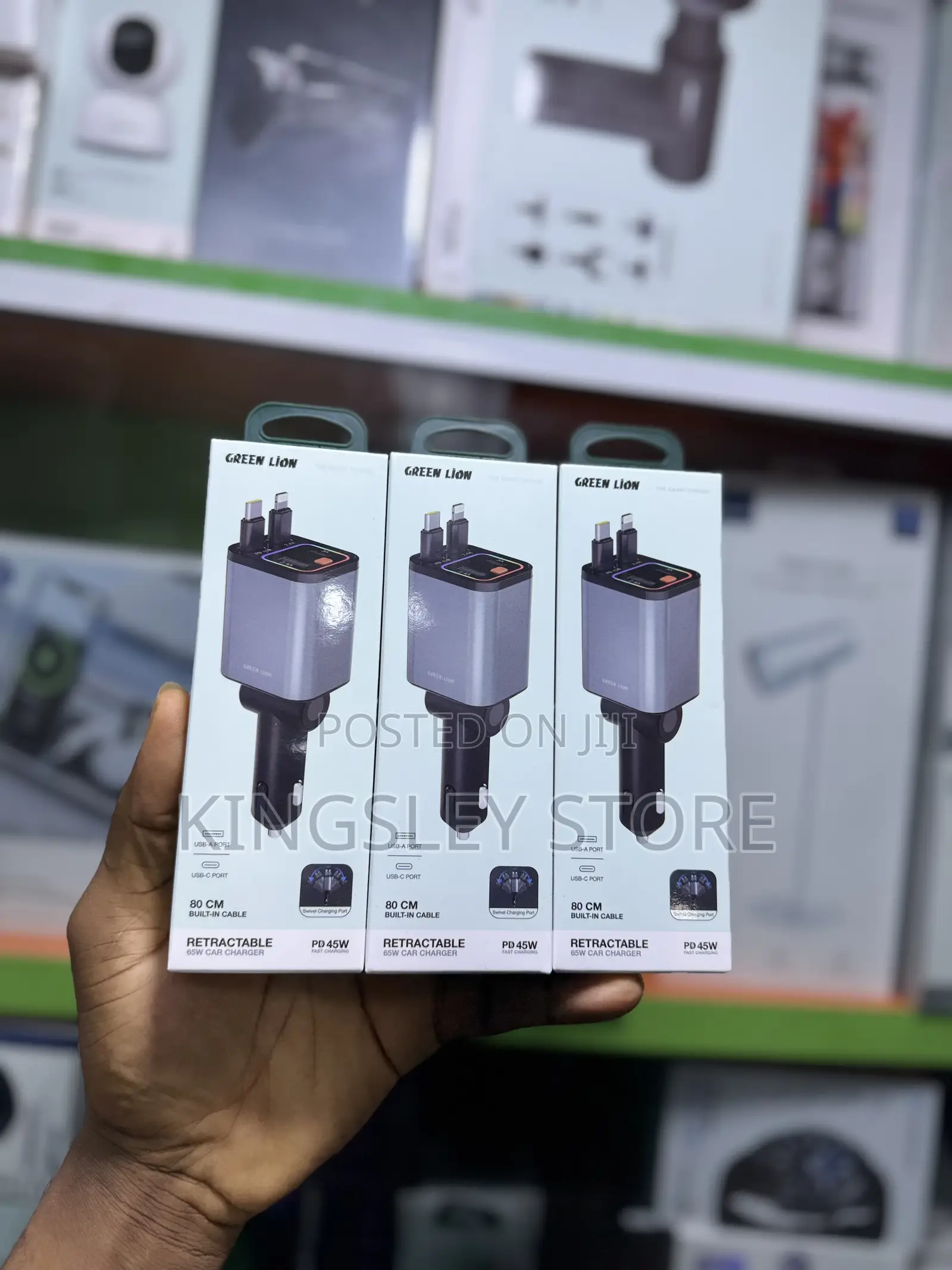 Green Lion Retractable 65w Car Charger With Simultaneous Charging