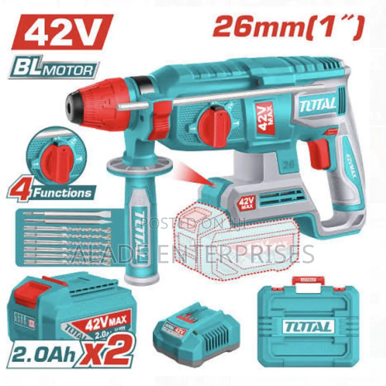 Total 42v Cordless Brushless Rotary Hammer 26mm