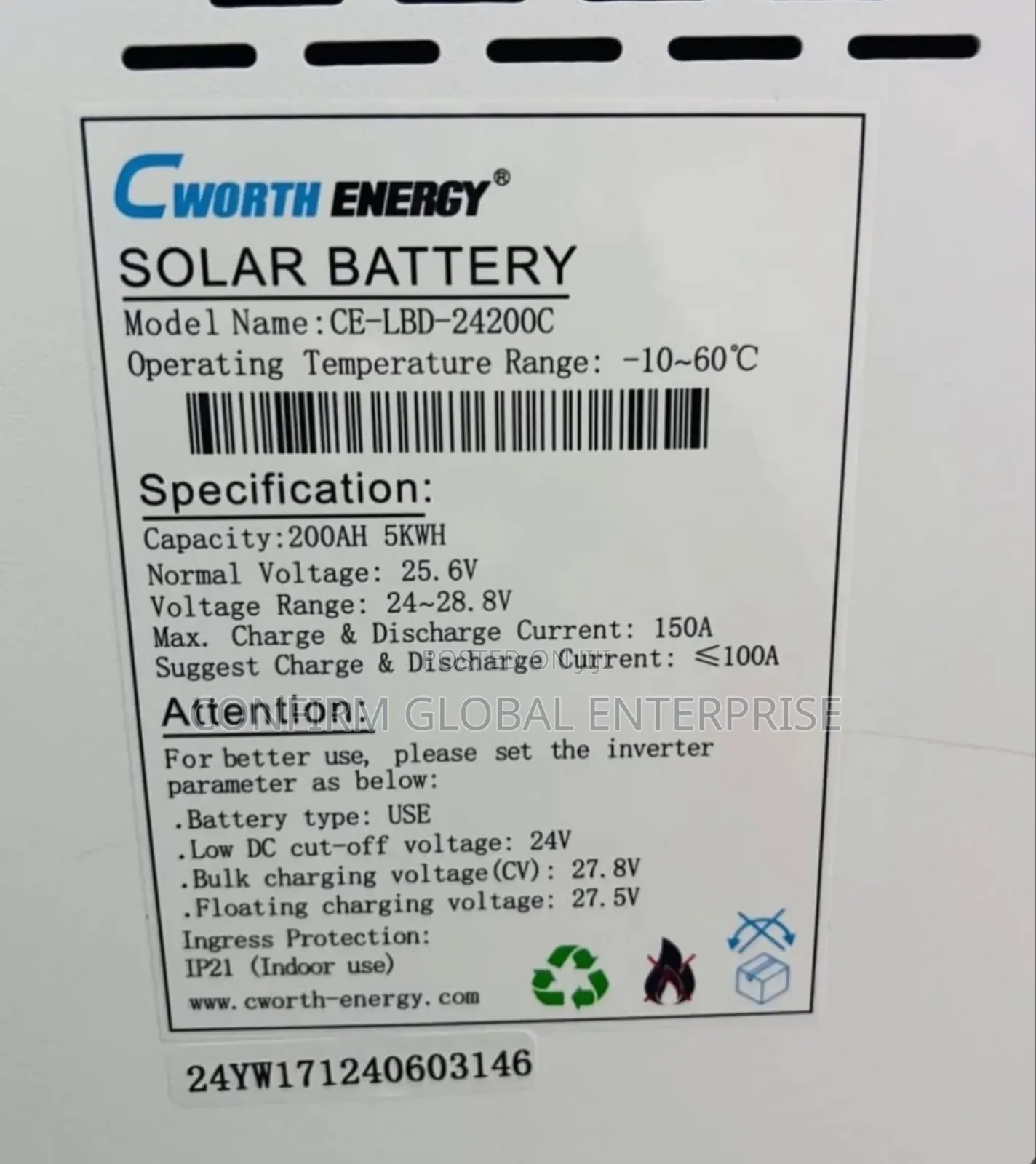 Brand New Cworth 5kwh 24v Lithium Battery Lbd24200