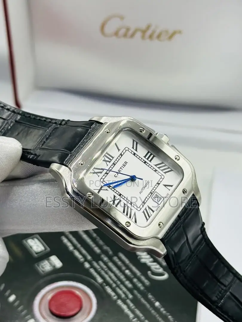 Automatic Cartier D Santos Leather Watch Stainless Steel