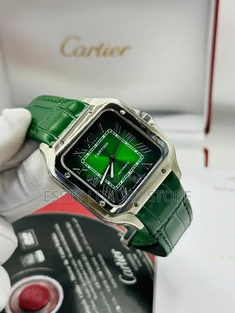 Automatic Cartier D Santos Leather Watch Stainless Steel