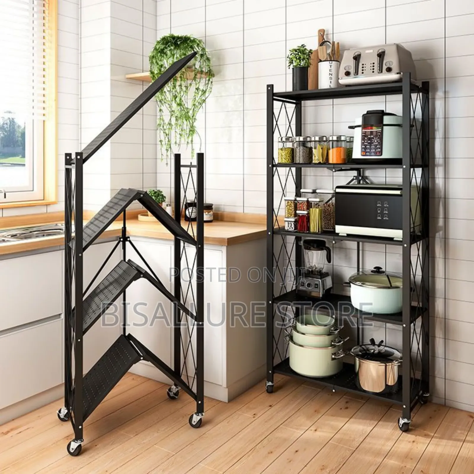 5 Layers Foldable Metal Storage Rack With Wheels
