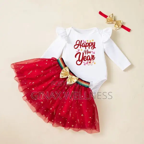 2-Piece "Happy New Year" Outfit Set for Baby Girls With Long-Sleeve