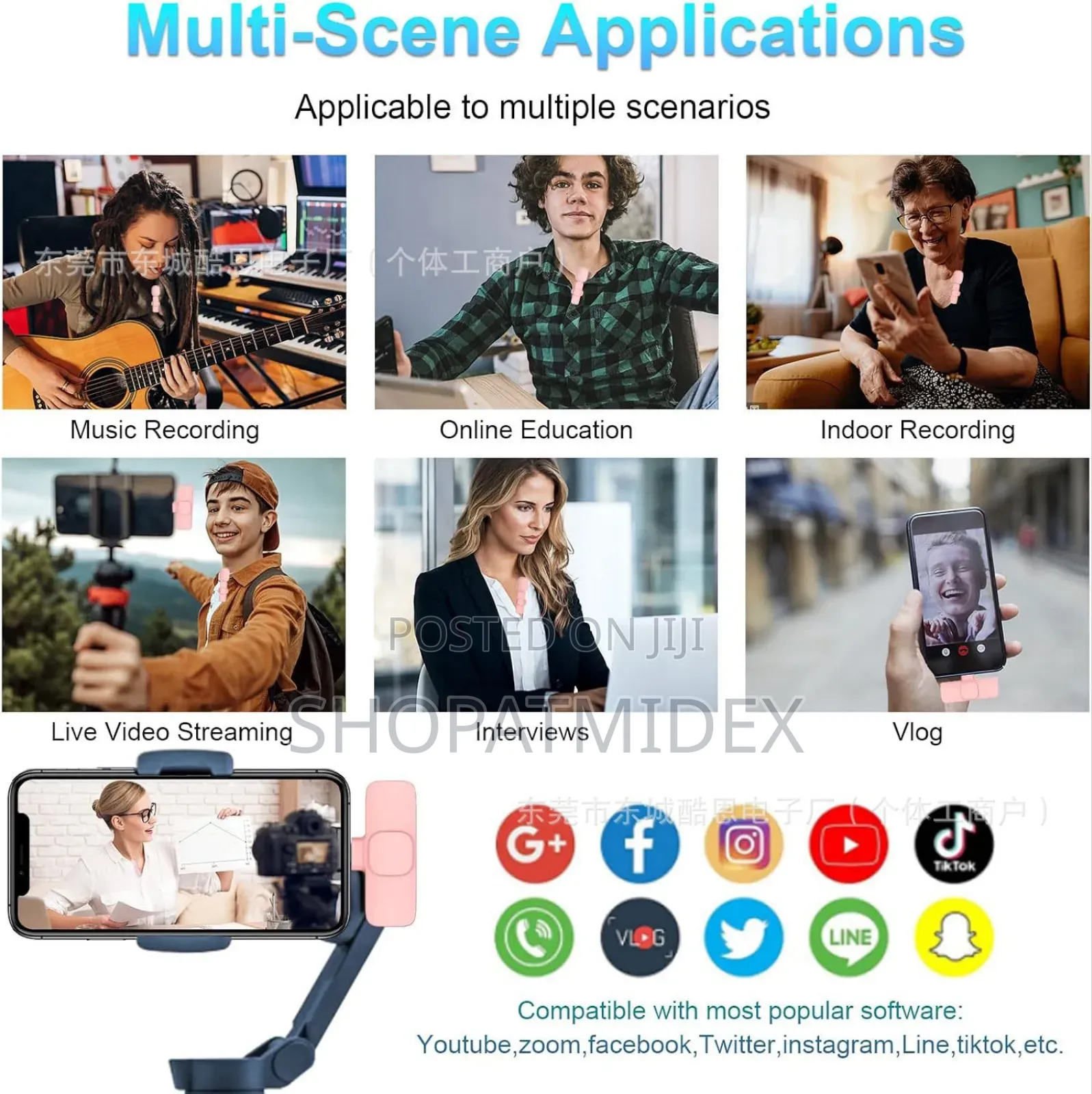 Dual Noise Cancelling Wireless Microphone With 3 in 1 Receiver