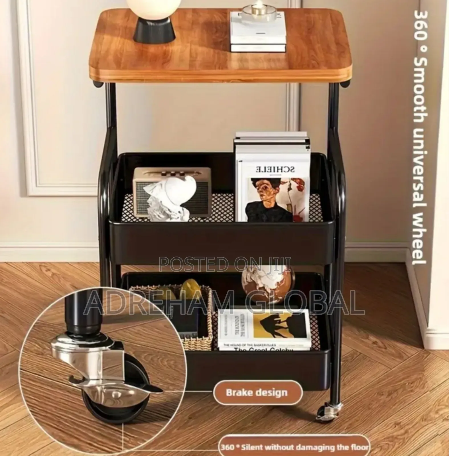 2layers With Wooden Table,Heavy-Duty Rolling Storage Cart With Wheels