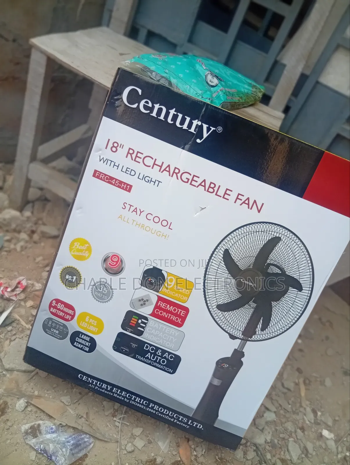 Heavy-Duty Century 18 Inches Rechargeable Fan – Energy Saving
