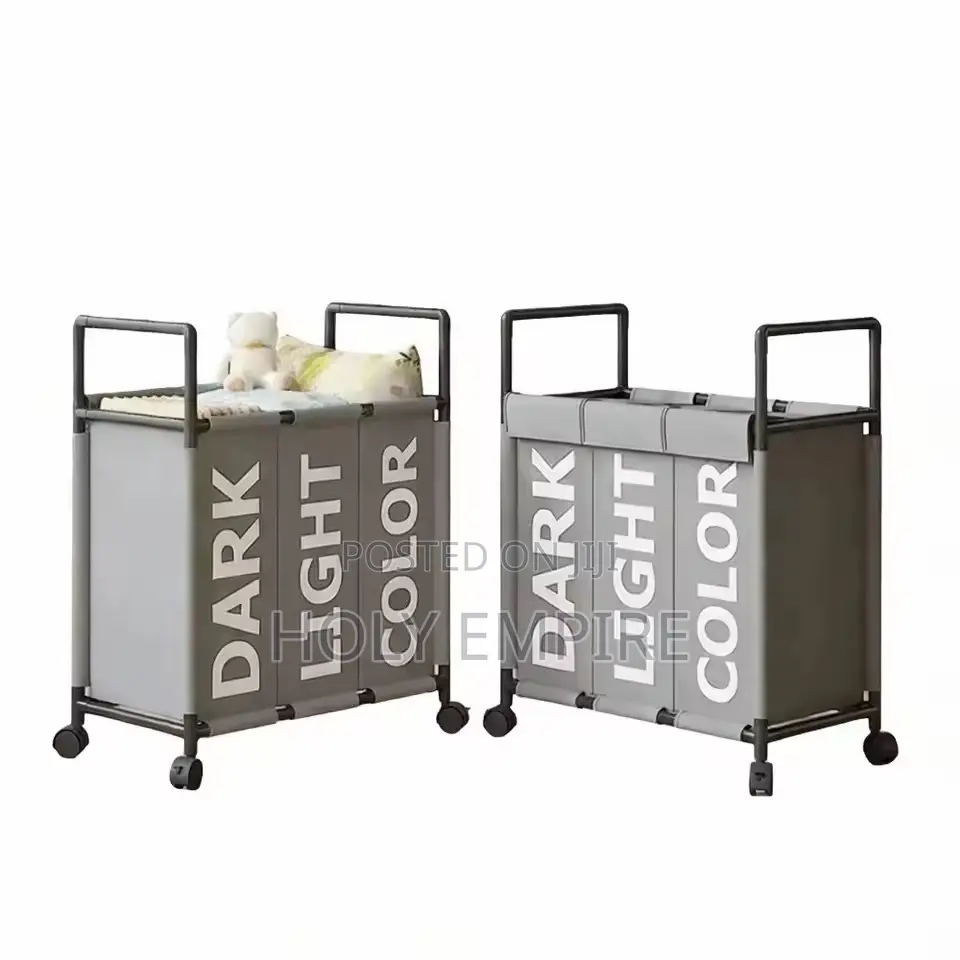 3 Compartment Rolling Laundry Basket With Lid, Mobile Dirty Clothes