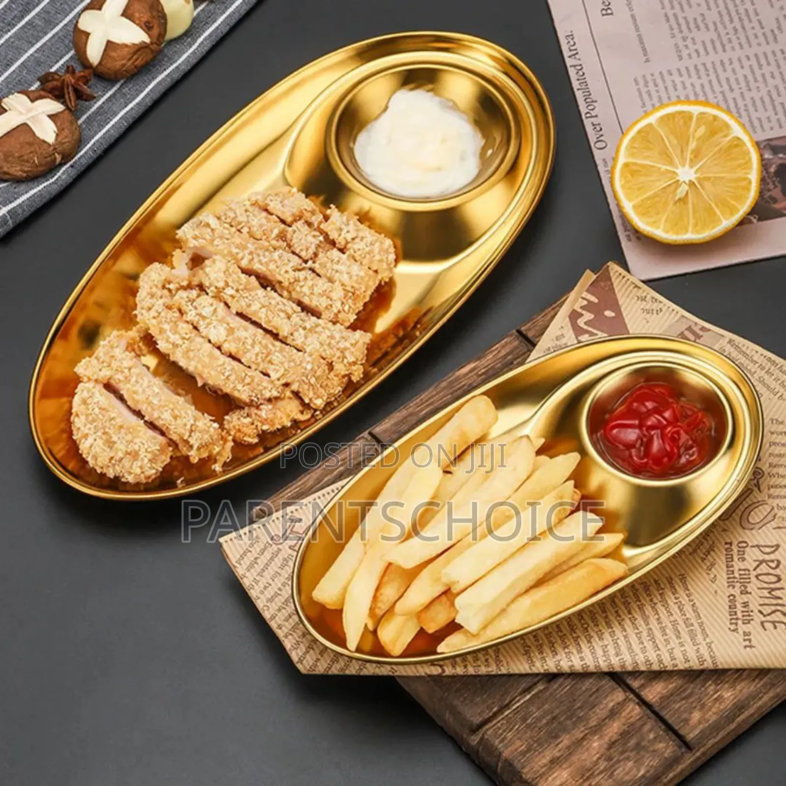 Stainless Steel Gold Oval Salad Dish,Fries Serving Plate