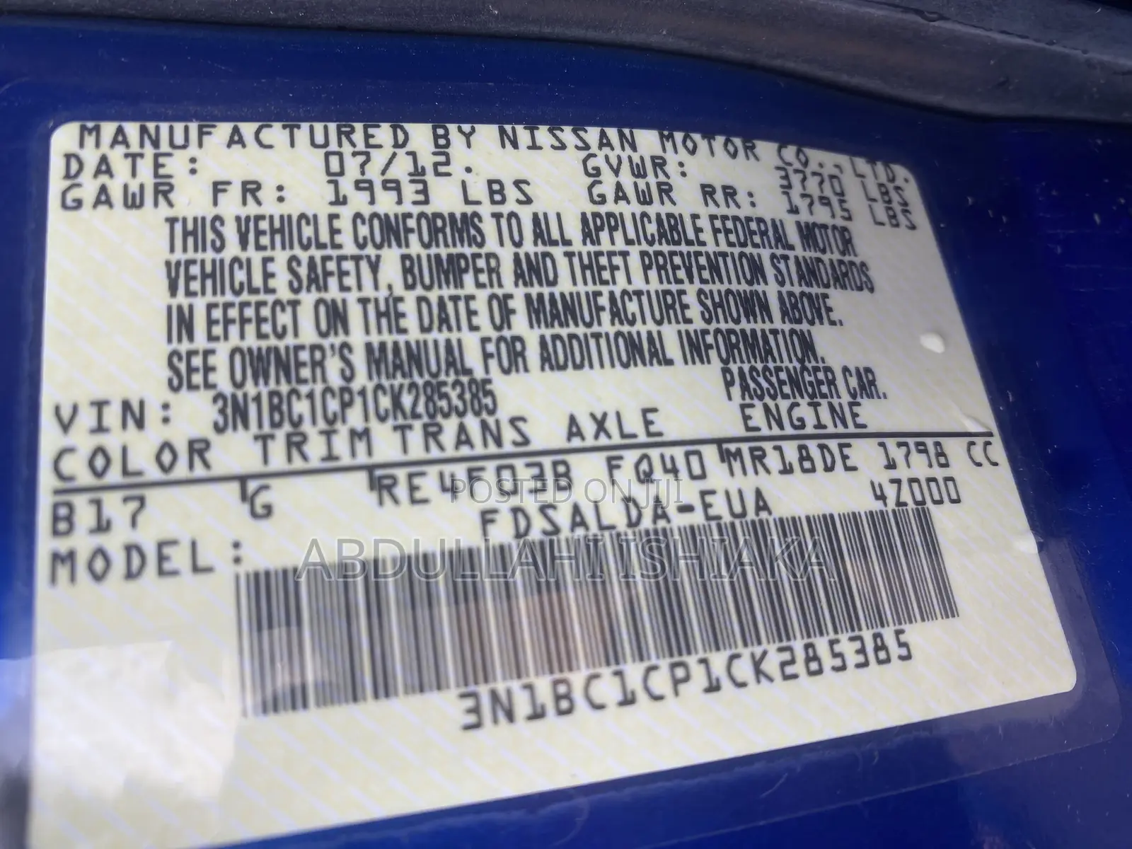 Nissan Versa 2012 Blue