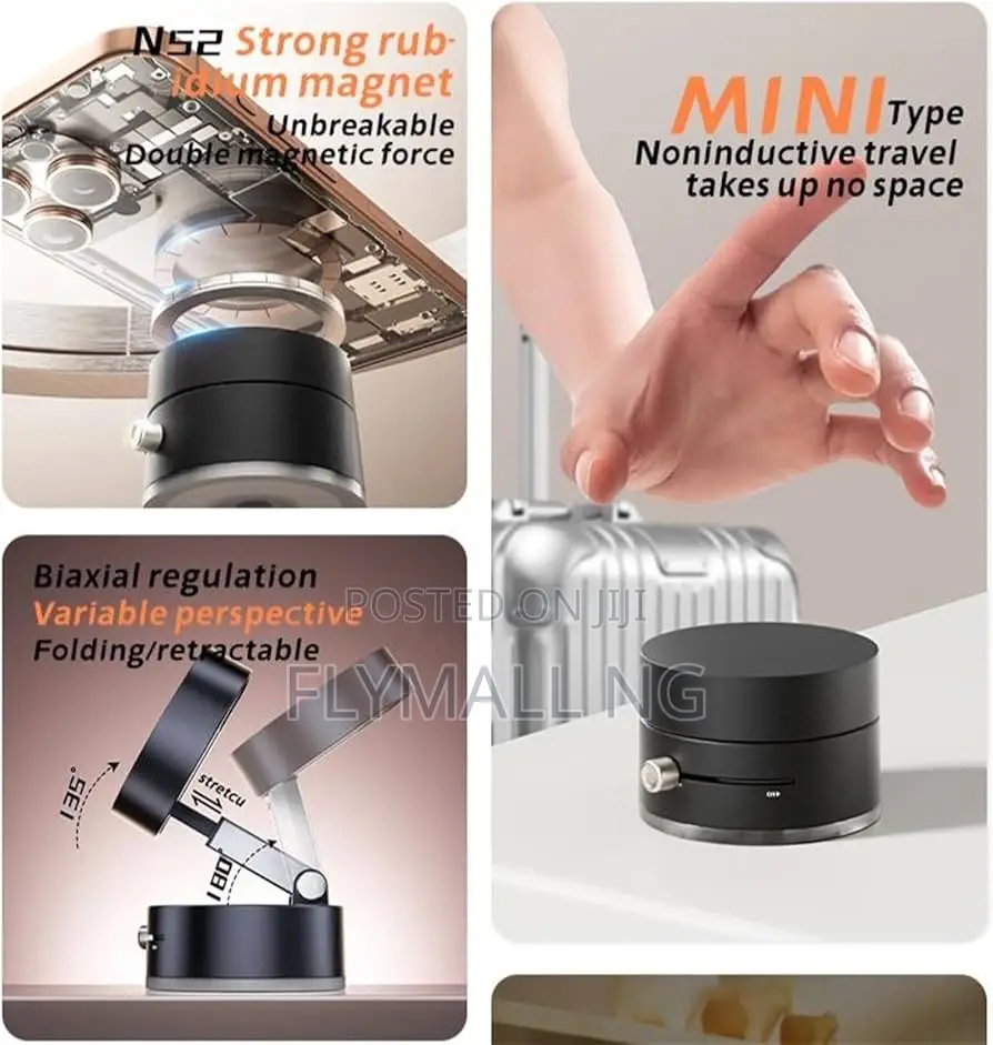 Vacuum Suction Phone Holder Dual Sided Magnetic Mount Compact