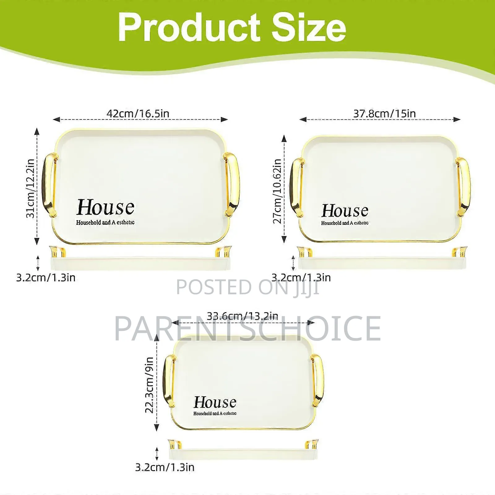 Pack of 3 Sturdy Plastic Stackable Reusable Trays With Handle