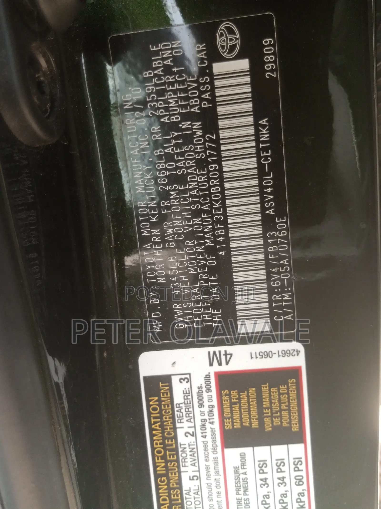Toyota Camry LE 4dr Sedan (2.5L 4cyl 6AM) 2010 Green
