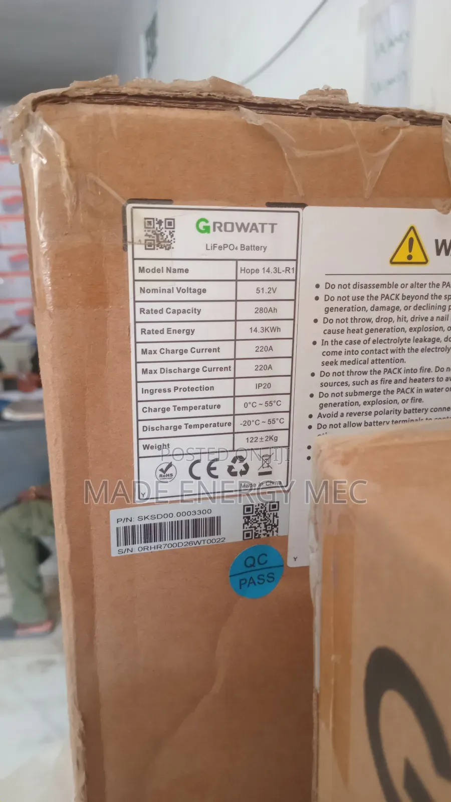 Growatt Lithium Battery 14.3kwh 51.2v