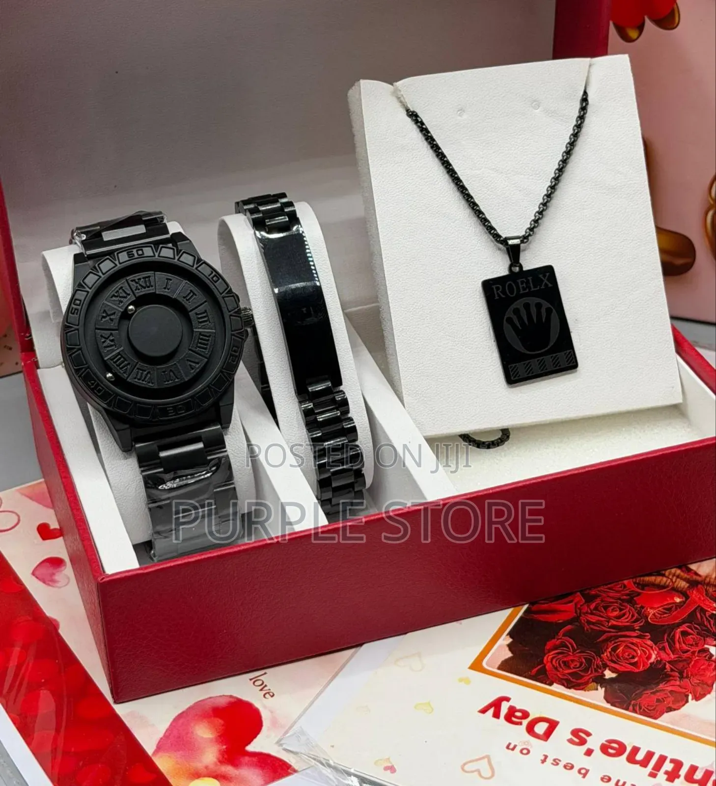 Sabr Men's Magnetic Dial Watch, Necklace and Bracelet Perfect for Gift