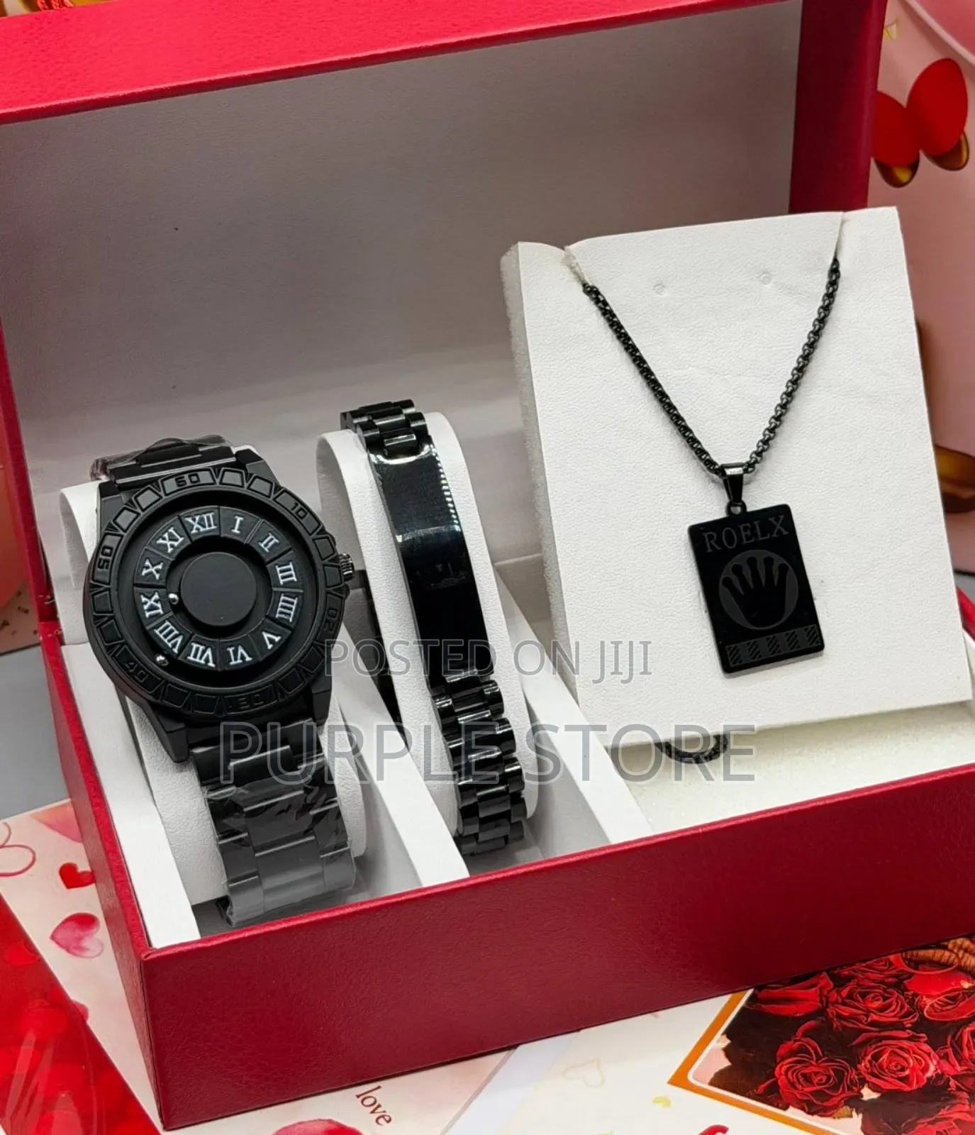 Sabr Men's Magnetic Dial Watch, Necklace and Bracelet Perfect for Gift