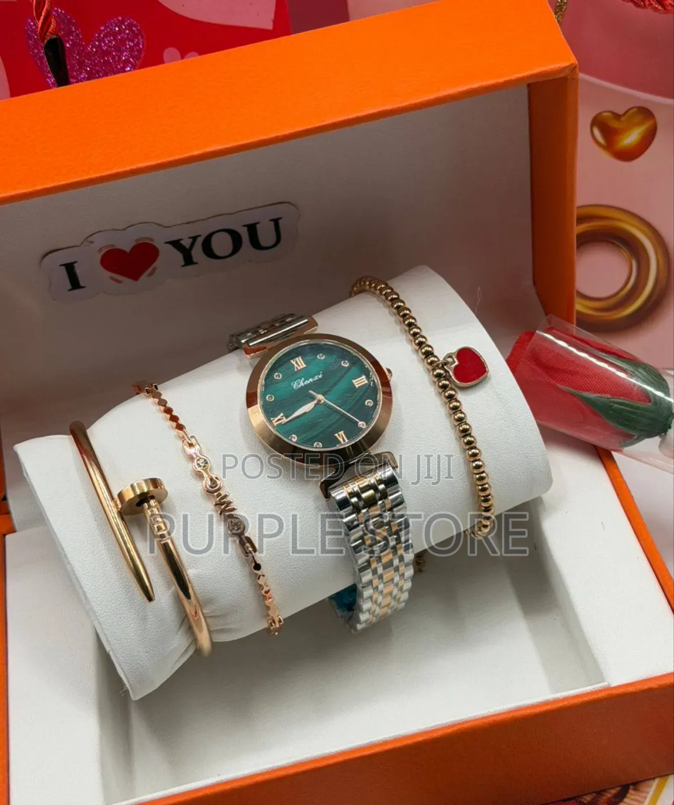 Chenxi Watch and Bracelets Val Gift Set With Flower, Val Card and Bag