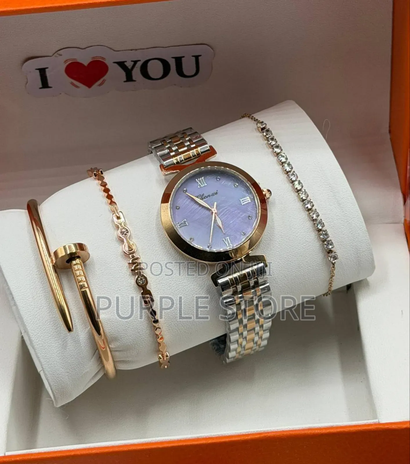 Chenxi Watch and Bracelets Val Gift Set With Flower, Val Card and Bag