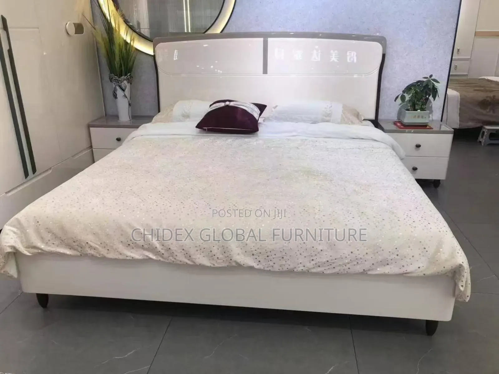 Turkish Executive Simple Bed Frame With Two Side Drawers and a Mirror